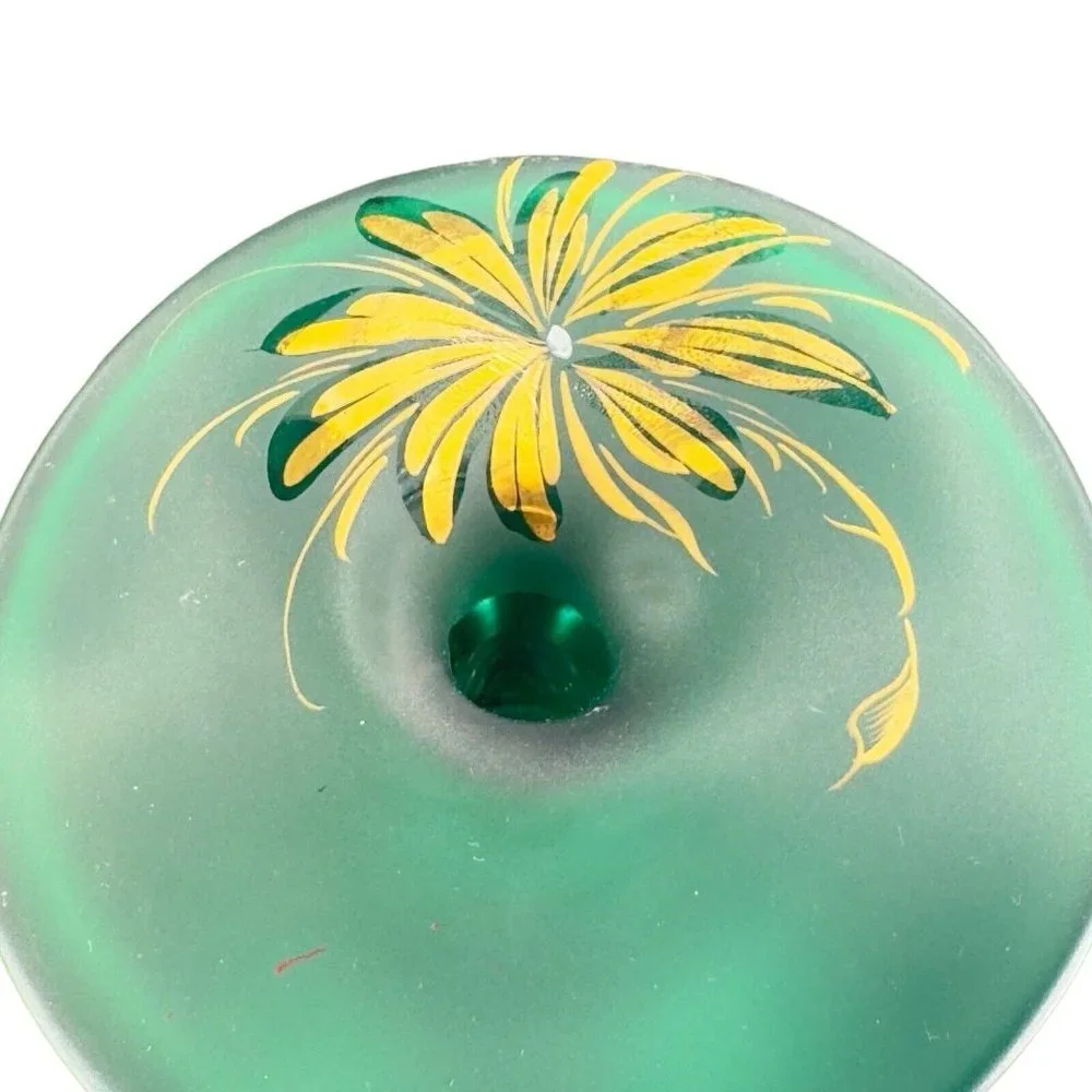 Czech Bohemian Jack In The Pulpit Satin Glossy Finish Glass Vase Green W Flower‎